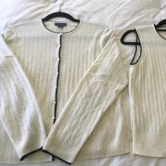 EUC Ann Taylor cashmere black tipped ivory sweater set. Size large. - Picture 10 of 11